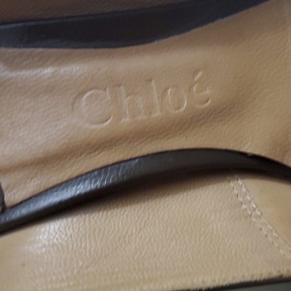 Chloé | Dark Olive Green Patent Leather Peep-toe Heels Sz 37 - Picture 7 of 15